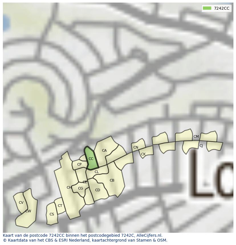Afbeelding van het postcodegebied 7242 CC op de kaart.