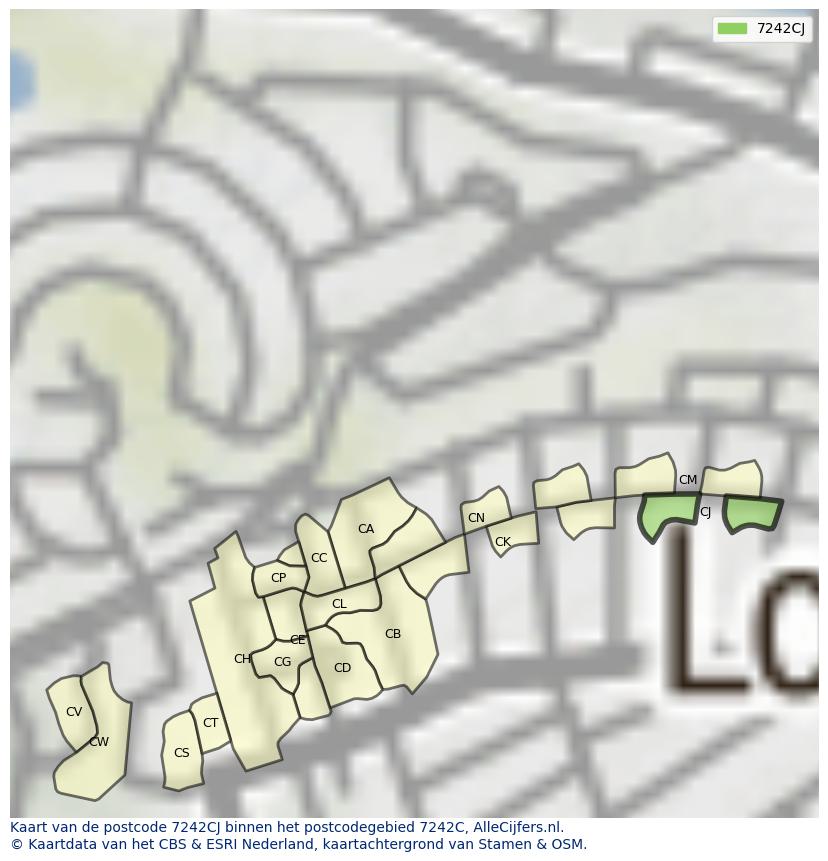 Afbeelding van het postcodegebied 7242 CJ op de kaart.