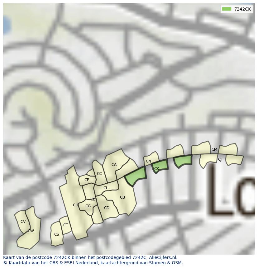 Afbeelding van het postcodegebied 7242 CK op de kaart.
