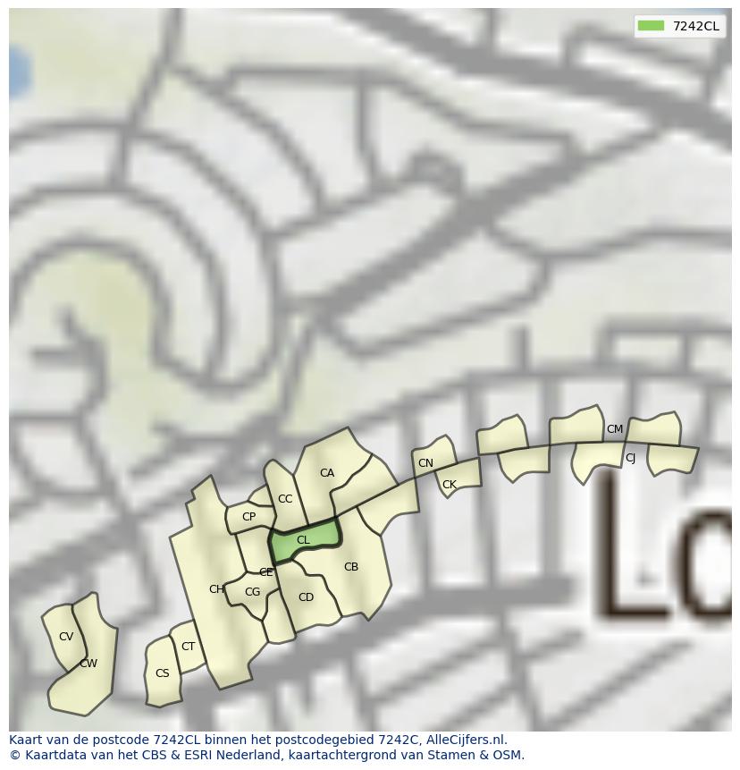 Afbeelding van het postcodegebied 7242 CL op de kaart.