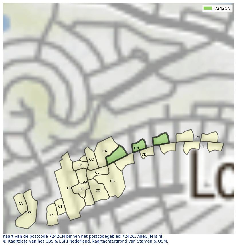 Afbeelding van het postcodegebied 7242 CN op de kaart.