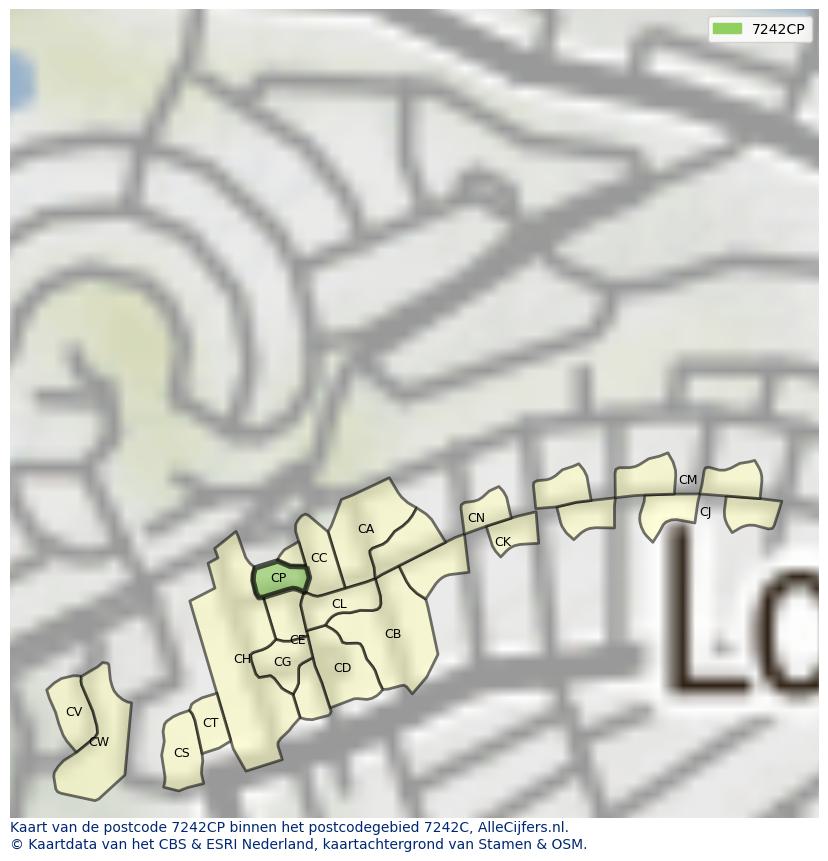 Afbeelding van het postcodegebied 7242 CP op de kaart.