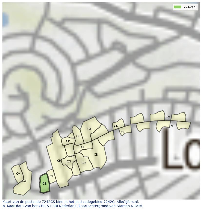 Afbeelding van het postcodegebied 7242 CS op de kaart.