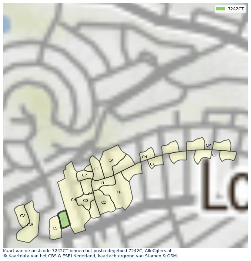 Afbeelding van het postcodegebied 7242 CT op de kaart.