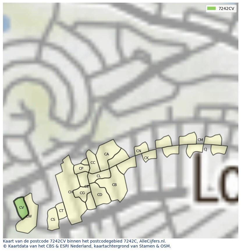 Afbeelding van het postcodegebied 7242 CV op de kaart.