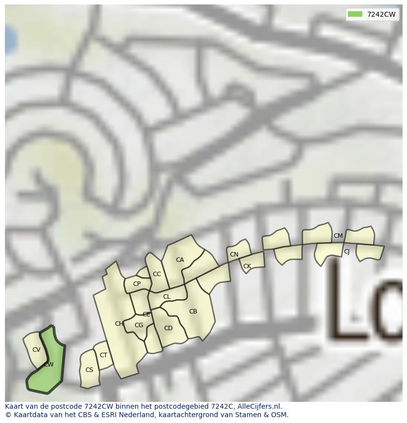 Afbeelding van het postcodegebied 7242 CW op de kaart.
