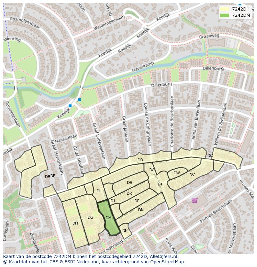 Afbeelding van het postcodegebied 7242 DM op de kaart.