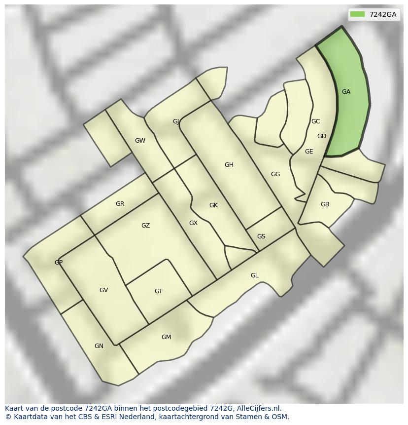 Afbeelding van het postcodegebied 7242 GA op de kaart.