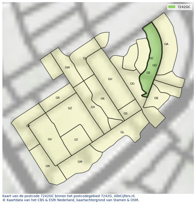 Afbeelding van het postcodegebied 7242 GC op de kaart.