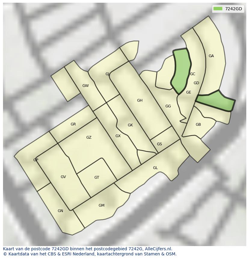 Afbeelding van het postcodegebied 7242 GD op de kaart.