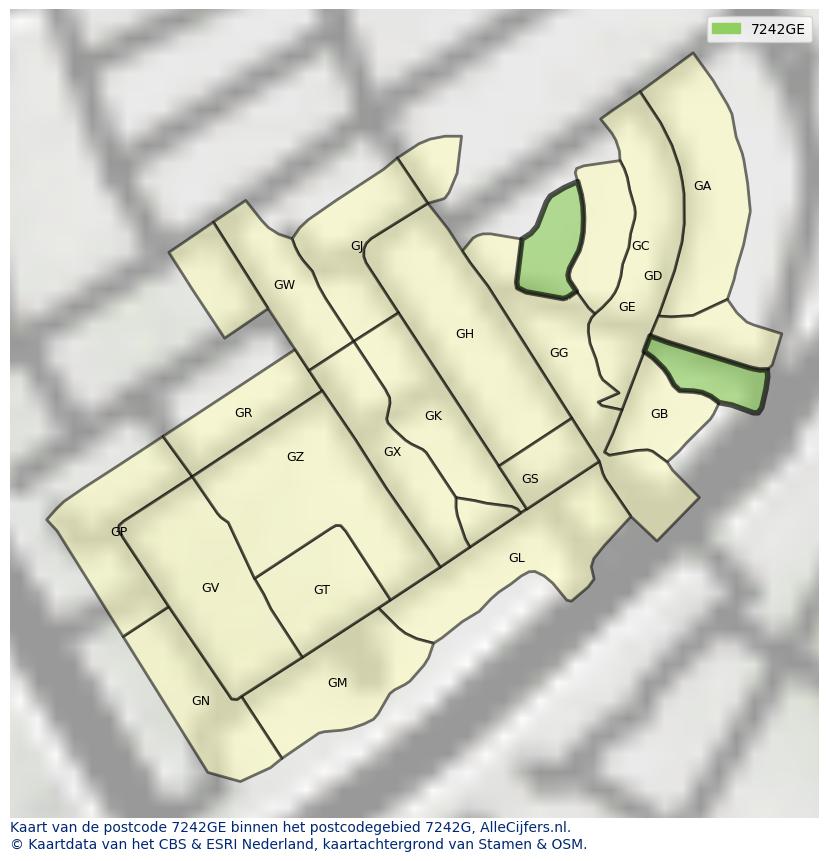 Afbeelding van het postcodegebied 7242 GE op de kaart.