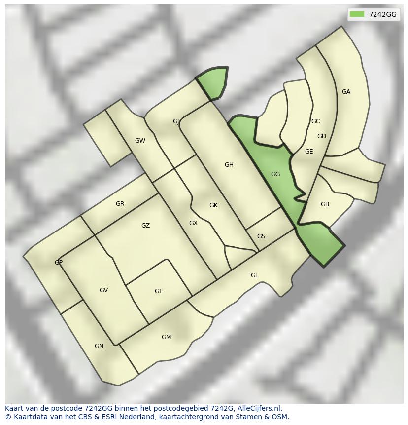 Afbeelding van het postcodegebied 7242 GG op de kaart.
