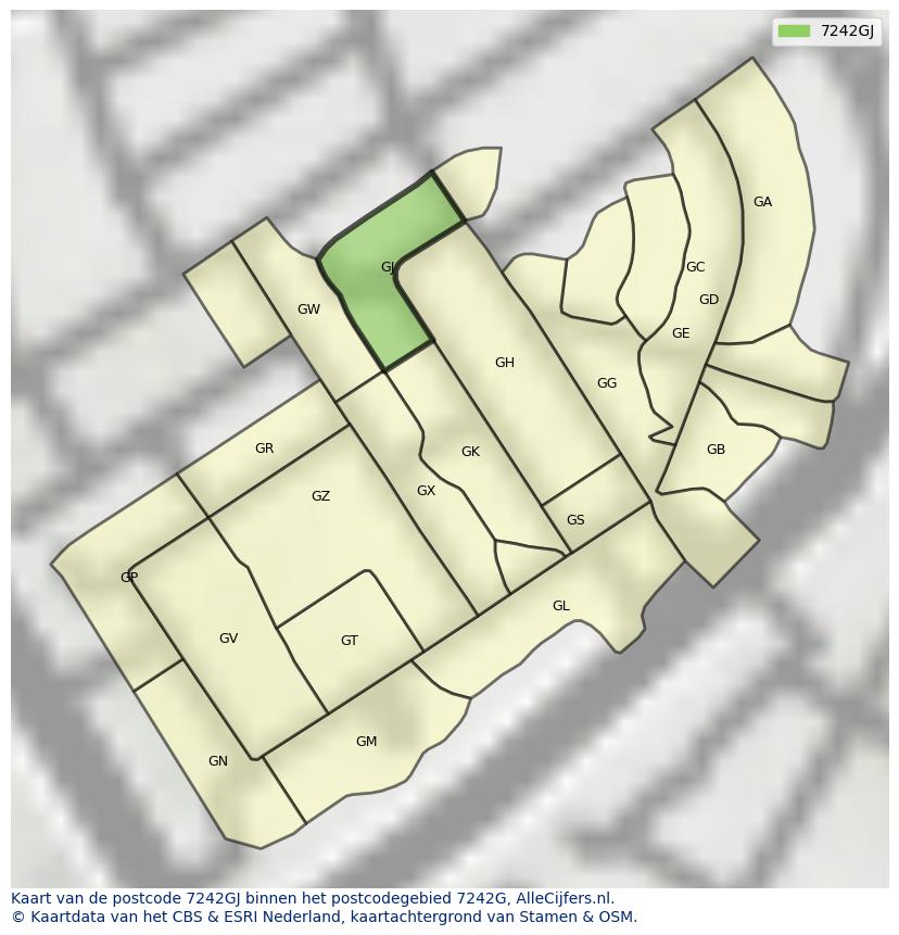 Afbeelding van het postcodegebied 7242 GJ op de kaart.