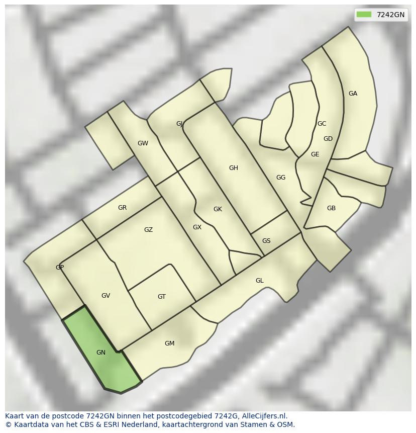 Afbeelding van het postcodegebied 7242 GN op de kaart.