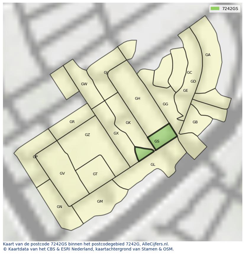 Afbeelding van het postcodegebied 7242 GS op de kaart.