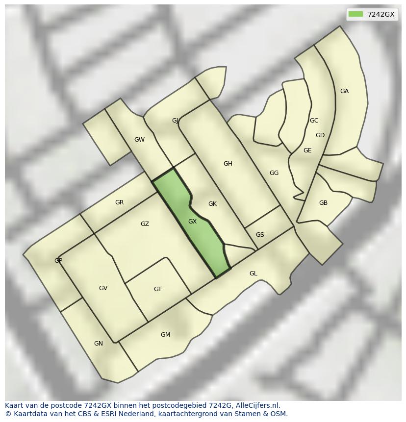 Afbeelding van het postcodegebied 7242 GX op de kaart.