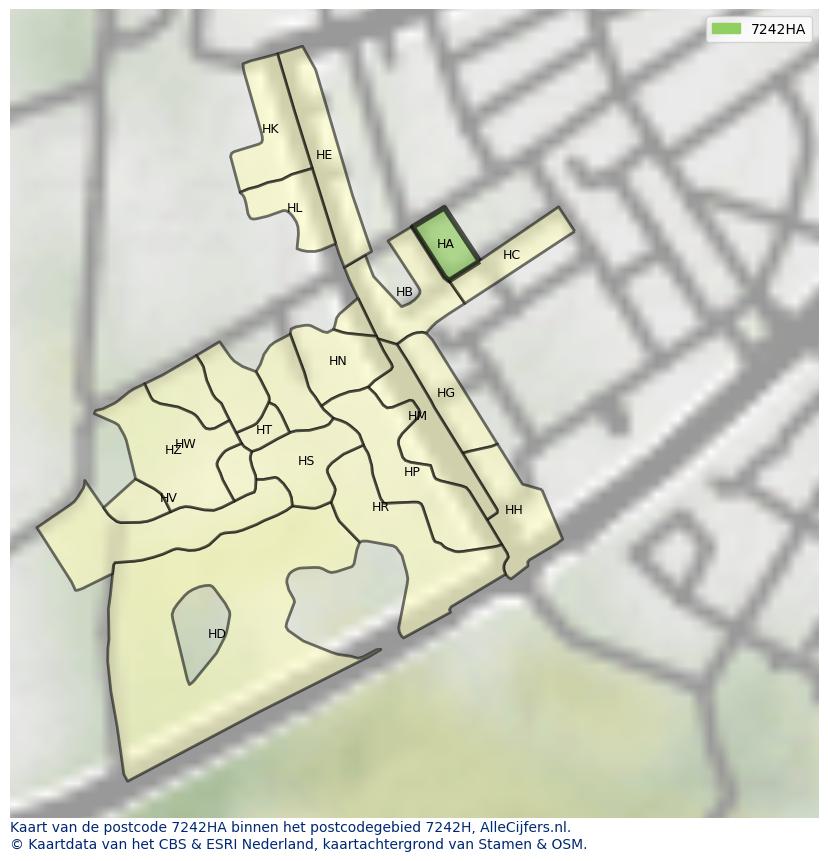 Afbeelding van het postcodegebied 7242 HA op de kaart.