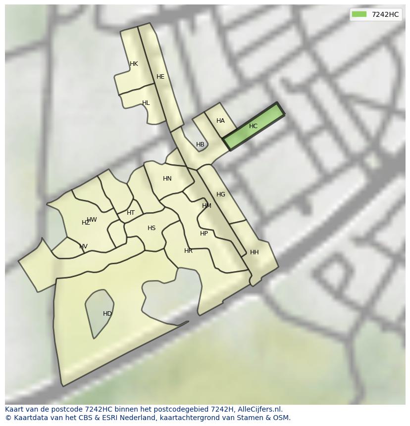 Afbeelding van het postcodegebied 7242 HC op de kaart.
