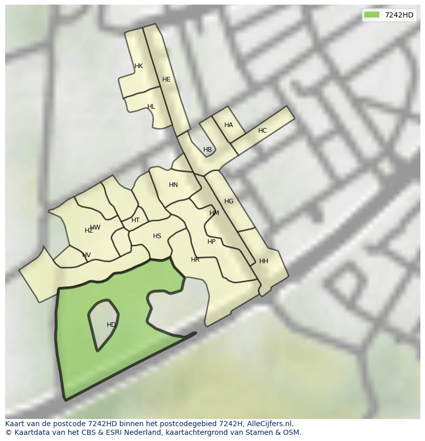 Afbeelding van het postcodegebied 7242 HD op de kaart.
