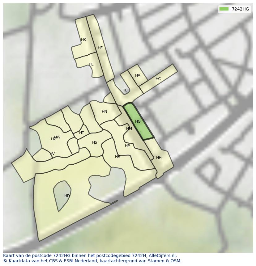 Afbeelding van het postcodegebied 7242 HG op de kaart.