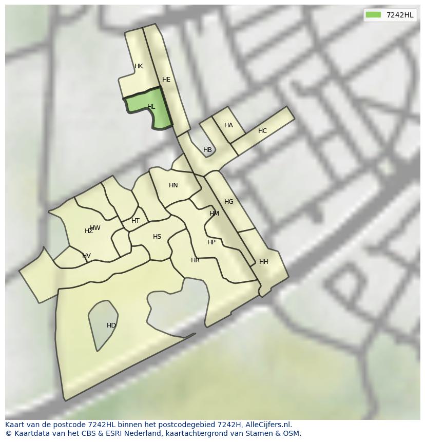 Afbeelding van het postcodegebied 7242 HL op de kaart.