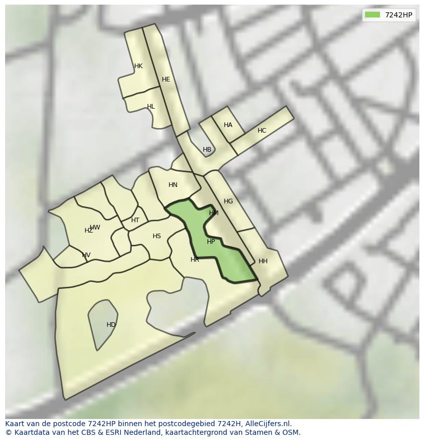 Afbeelding van het postcodegebied 7242 HP op de kaart.