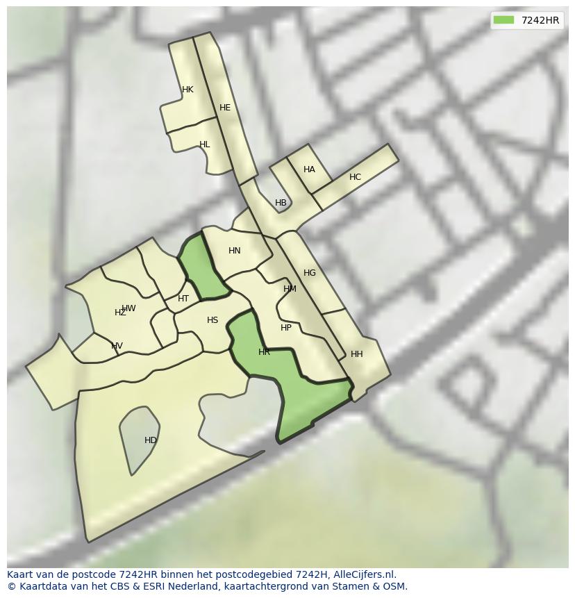 Afbeelding van het postcodegebied 7242 HR op de kaart.