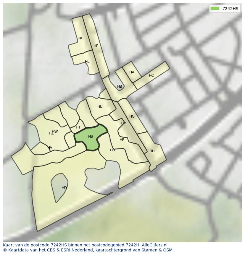 Afbeelding van het postcodegebied 7242 HS op de kaart.