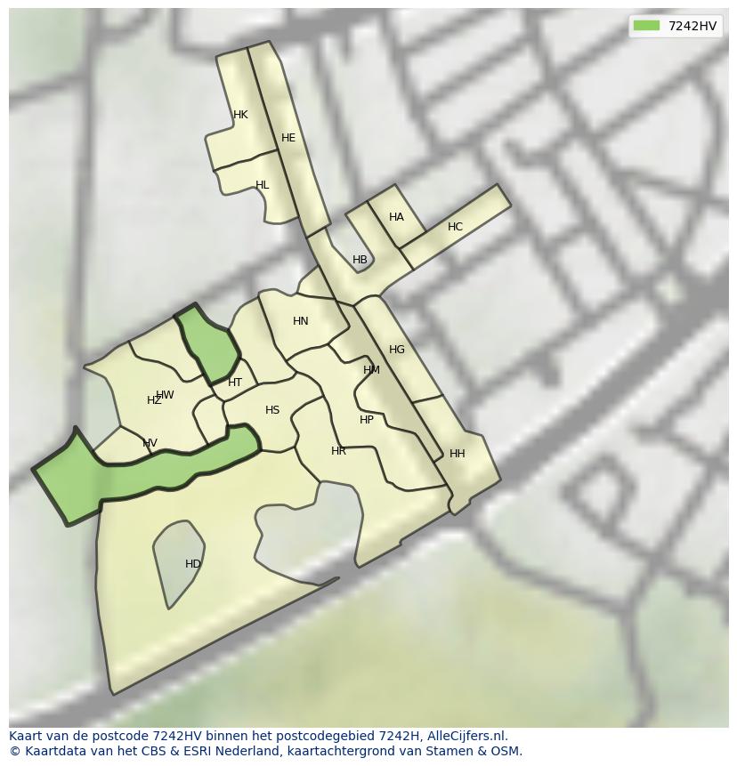 Afbeelding van het postcodegebied 7242 HV op de kaart.