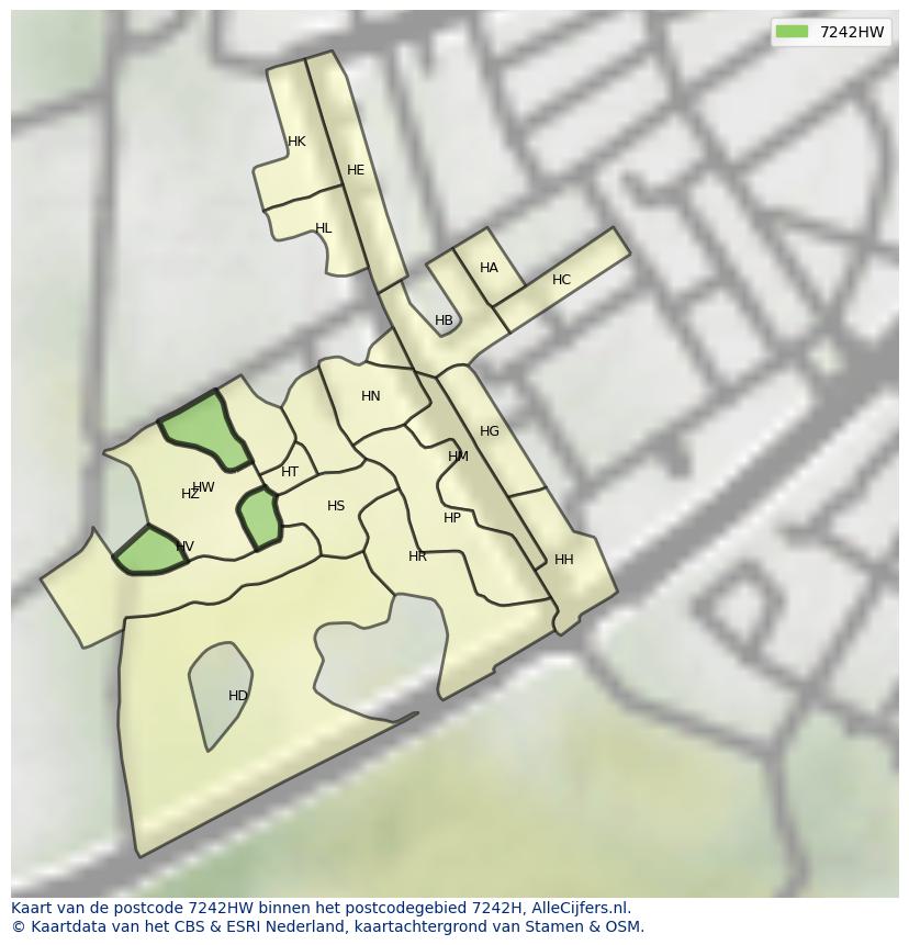 Afbeelding van het postcodegebied 7242 HW op de kaart.