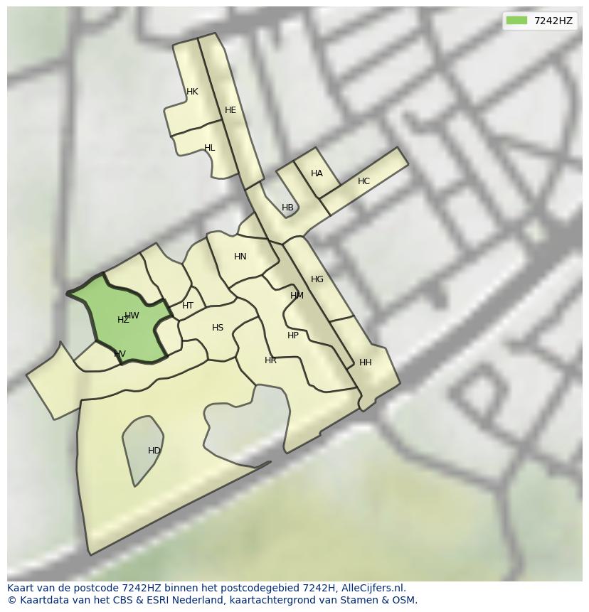 Afbeelding van het postcodegebied 7242 HZ op de kaart.