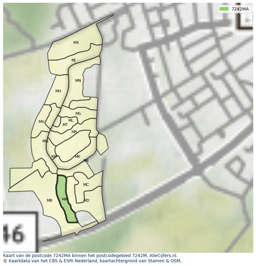 Afbeelding van het postcodegebied 7242 MA op de kaart.