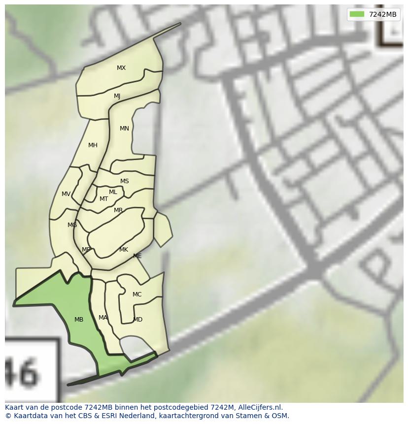 Afbeelding van het postcodegebied 7242 MB op de kaart.