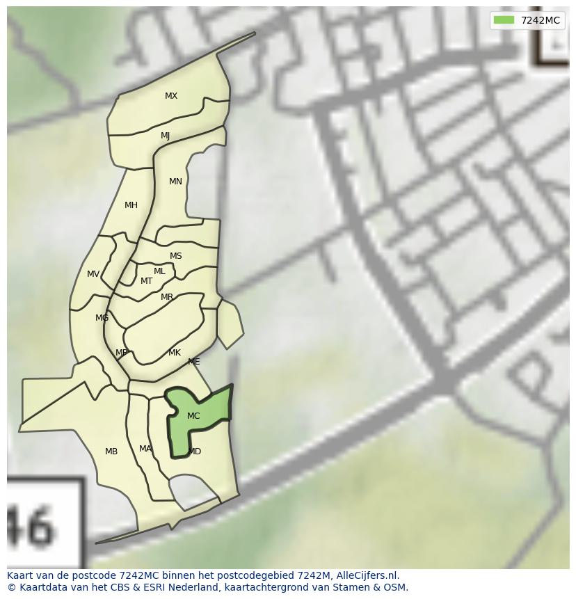 Afbeelding van het postcodegebied 7242 MC op de kaart.