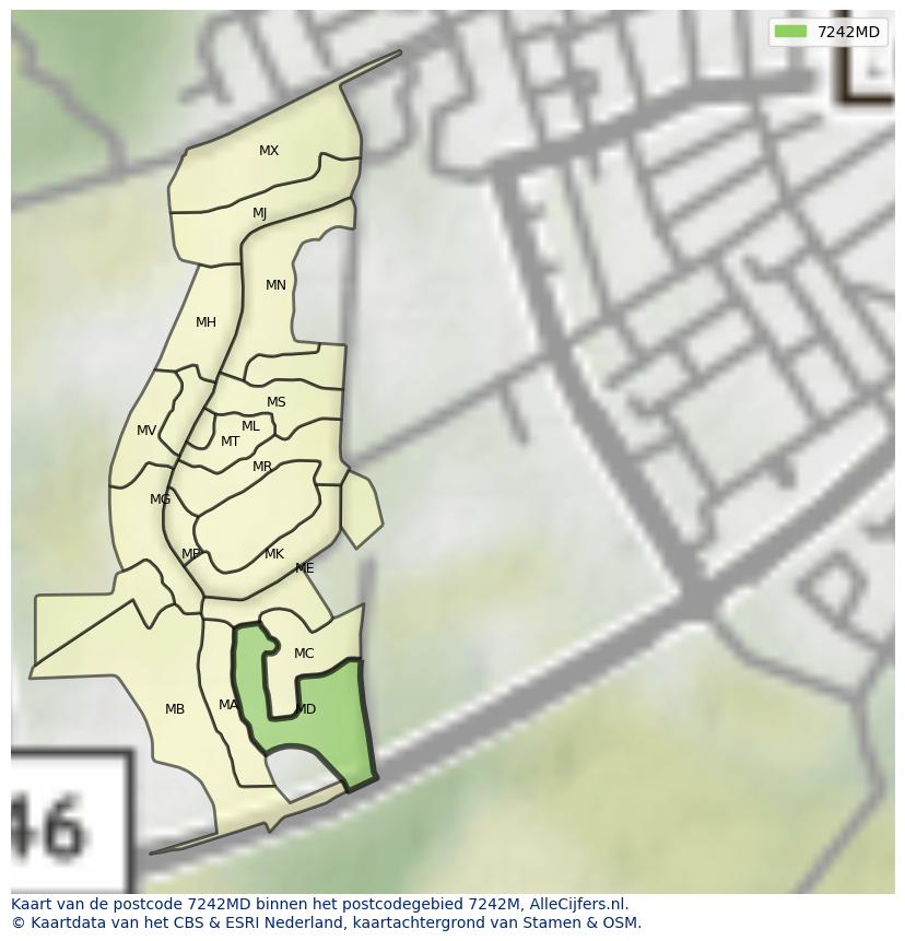 Afbeelding van het postcodegebied 7242 MD op de kaart.