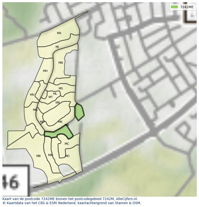 Afbeelding van het postcodegebied 7242 ME op de kaart.