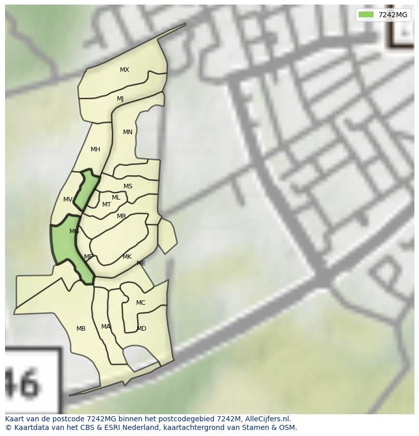 Afbeelding van het postcodegebied 7242 MG op de kaart.