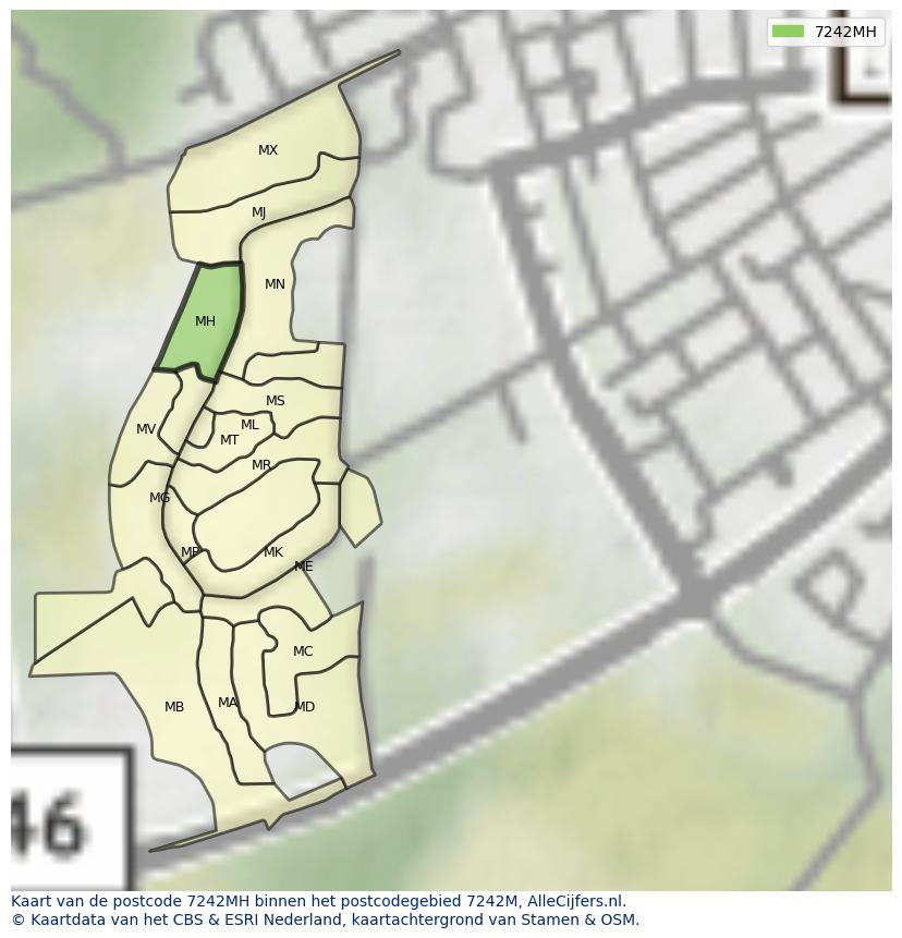 Afbeelding van het postcodegebied 7242 MH op de kaart.