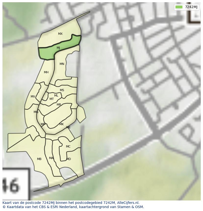 Afbeelding van het postcodegebied 7242 MJ op de kaart.