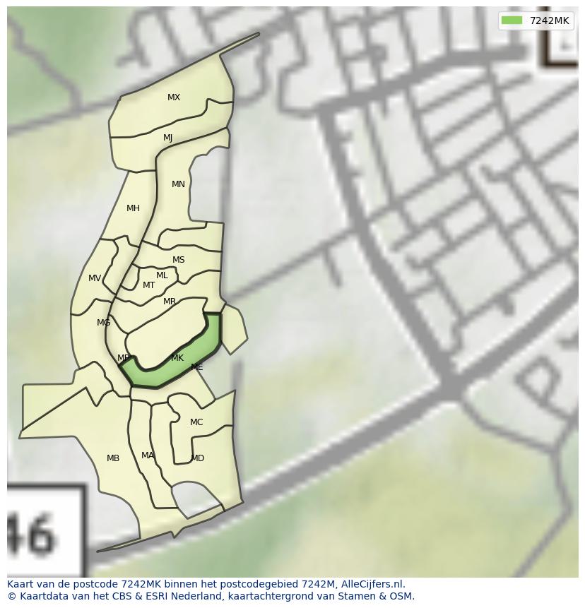 Afbeelding van het postcodegebied 7242 MK op de kaart.