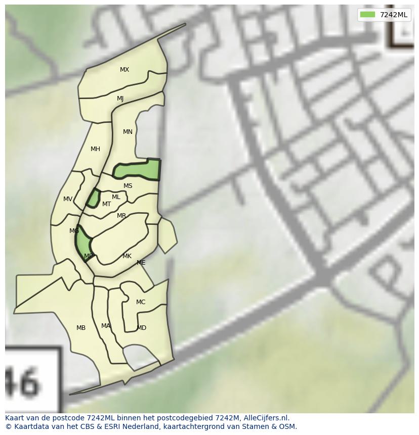 Afbeelding van het postcodegebied 7242 ML op de kaart.