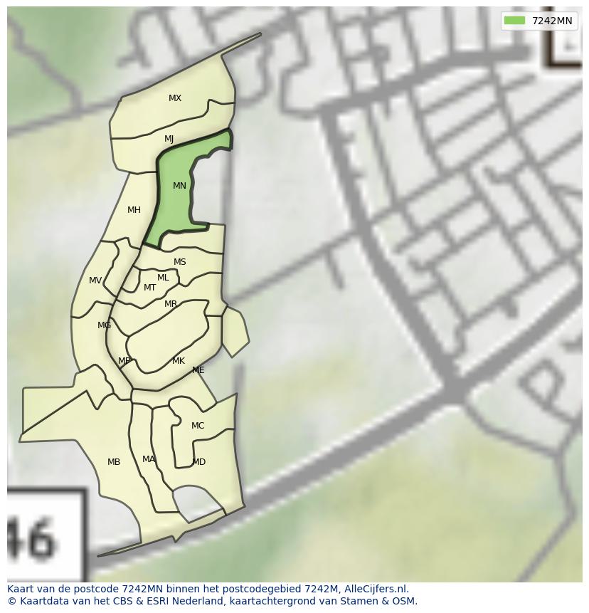 Afbeelding van het postcodegebied 7242 MN op de kaart.