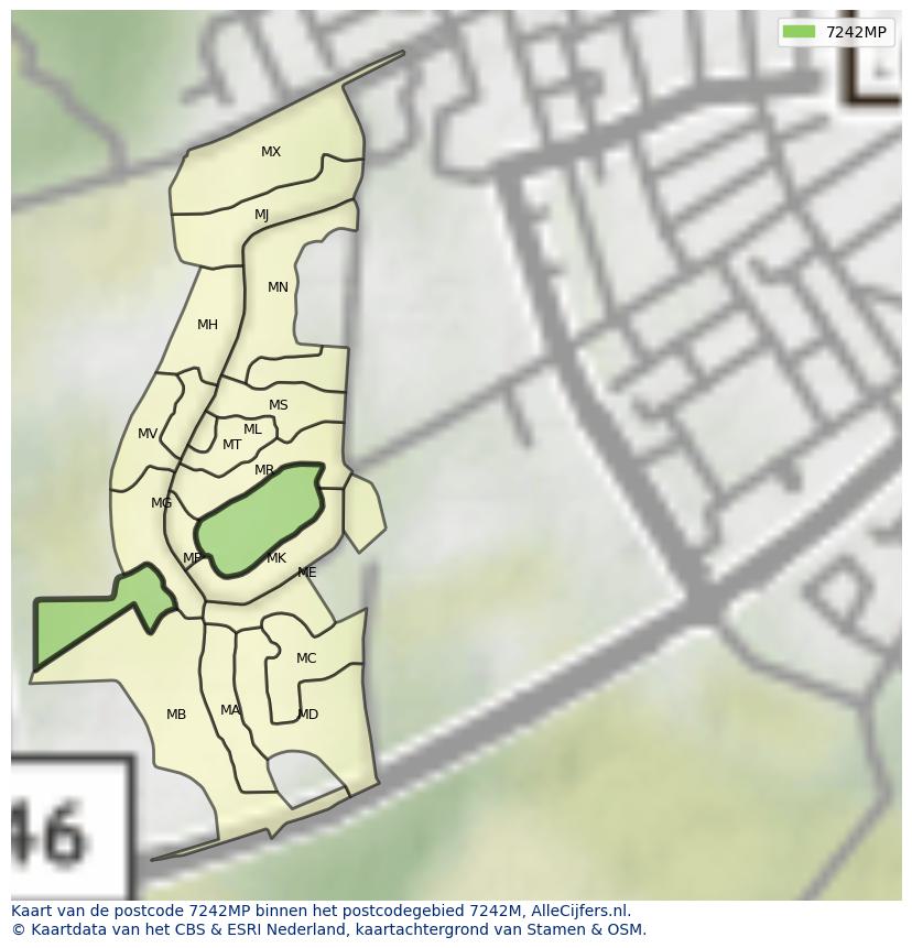 Afbeelding van het postcodegebied 7242 MP op de kaart.