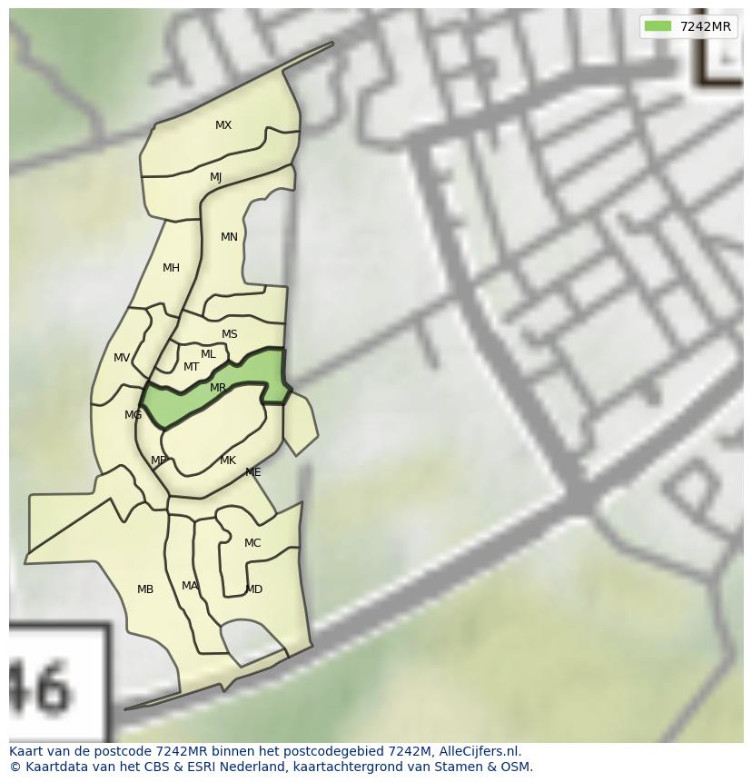 Afbeelding van het postcodegebied 7242 MR op de kaart.
