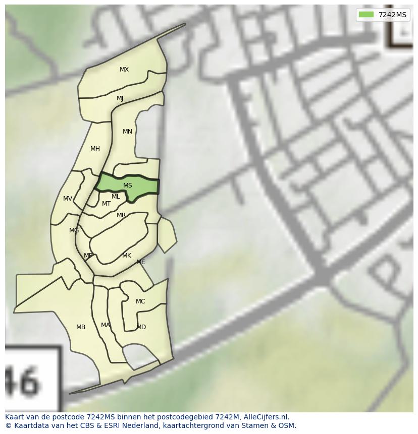 Afbeelding van het postcodegebied 7242 MS op de kaart.
