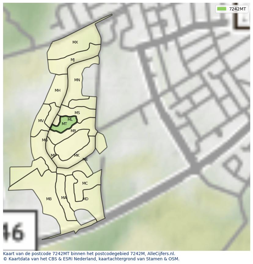 Afbeelding van het postcodegebied 7242 MT op de kaart.