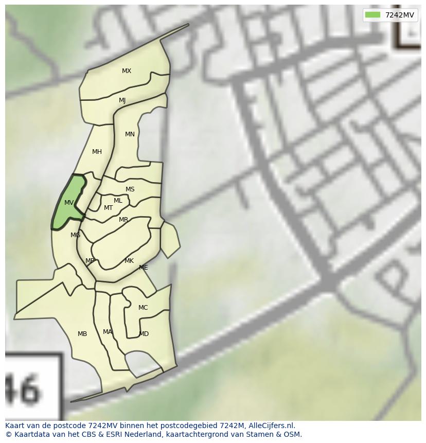 Afbeelding van het postcodegebied 7242 MV op de kaart.