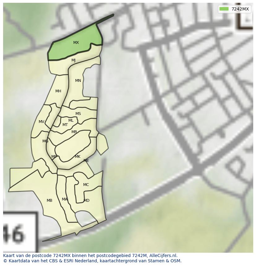 Afbeelding van het postcodegebied 7242 MX op de kaart.