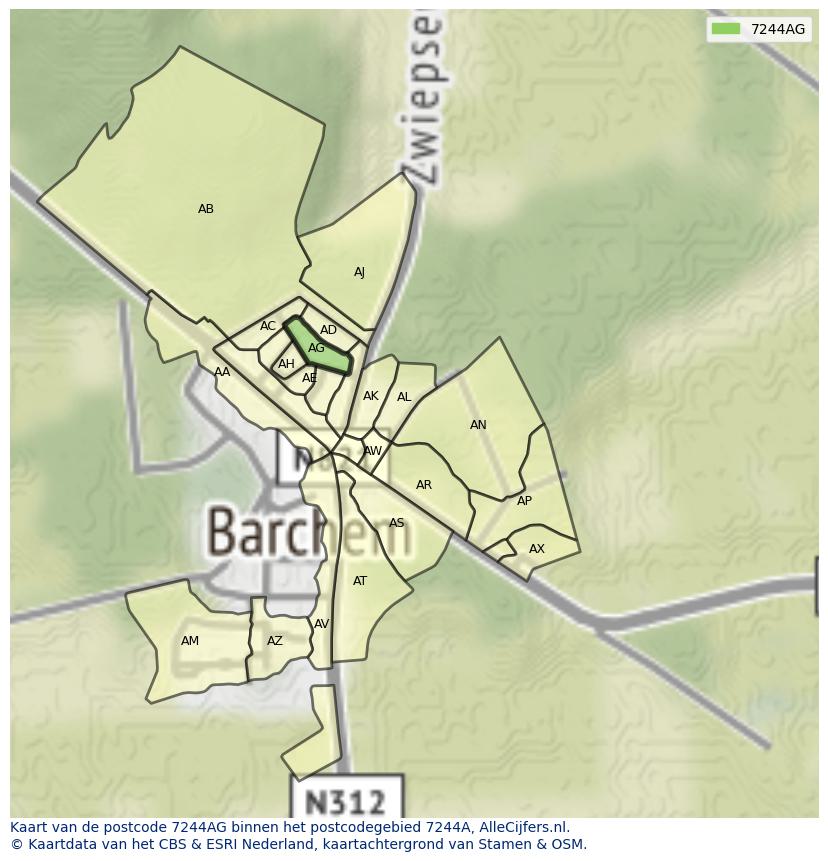 Afbeelding van het postcodegebied 7244 AG op de kaart.