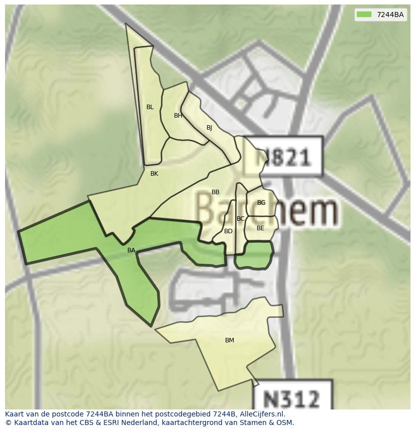 Afbeelding van het postcodegebied 7244 BA op de kaart.